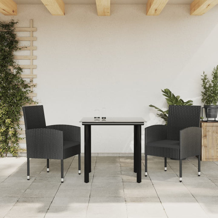 Set Mobilier De Grădină, 3 Piese, Negru, Poliratan Și Oțel