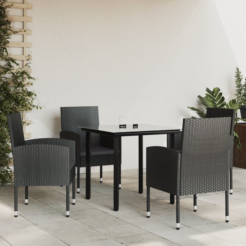 Set Mobilier De Grădină, 3 Piese, Negru, Poliratan Și Oțel