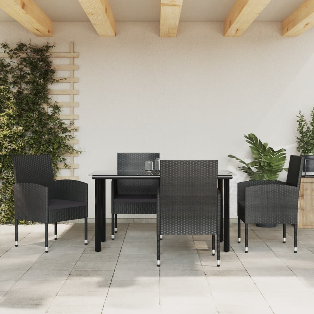 Set Mobilier De Grădină, 3 Piese, Negru, Poliratan Și Oțel