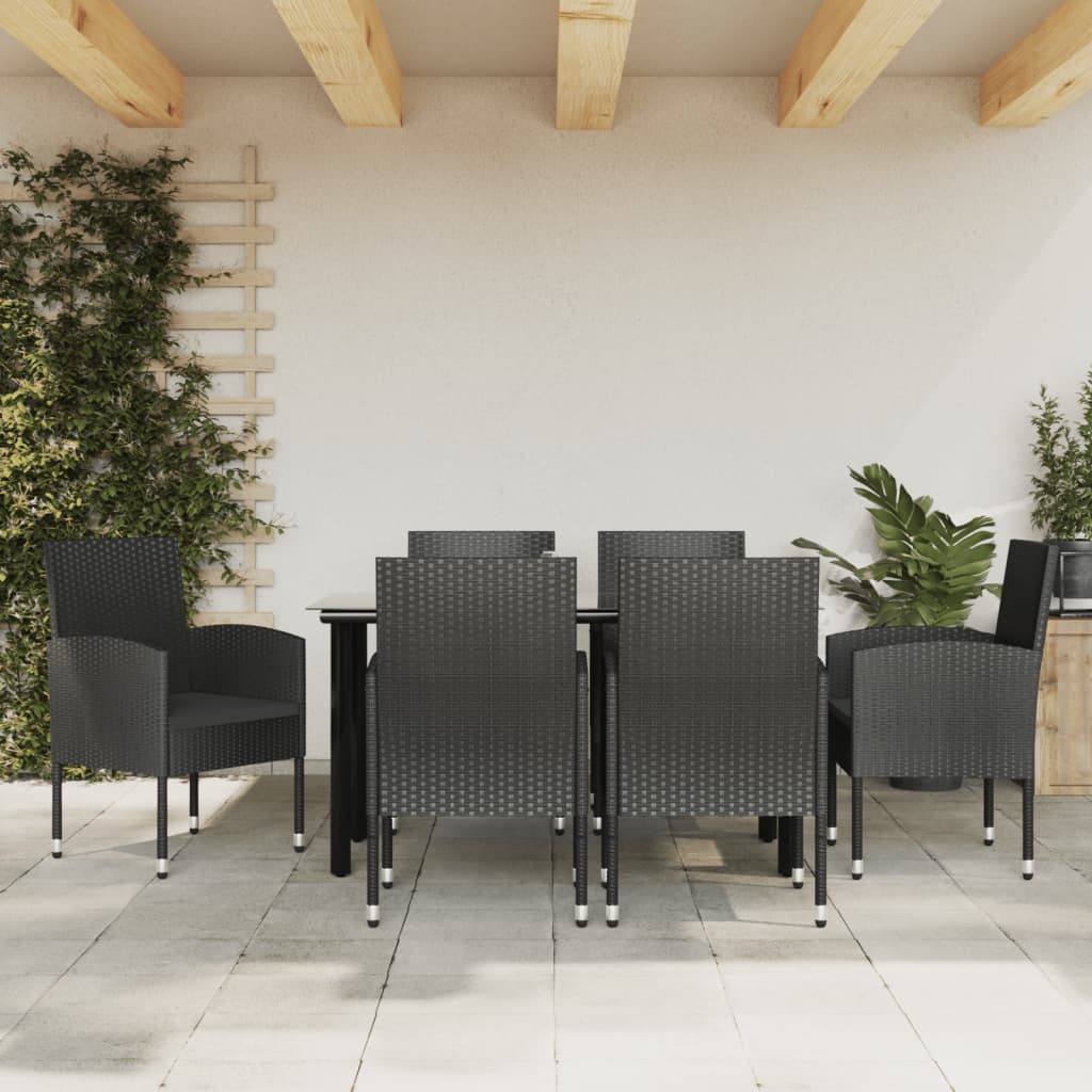 Set Mobilier De Grădină, 3 Piese, Negru, Poliratan Și Oțel