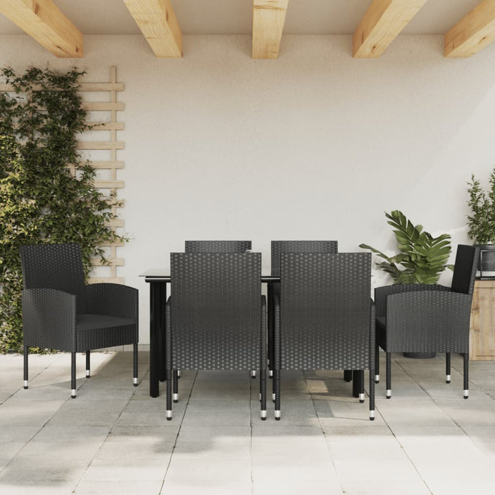 Set Mobilier De Grădină, 3 Piese, Negru, Poliratan Și Oțel