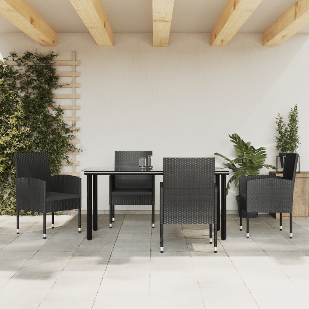 Set Mobilier De Grădină, 3 Piese, Negru, Poliratan Și Oțel