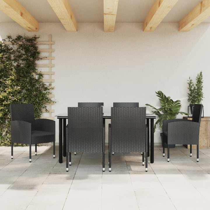 Set Mobilier De Grădină, 3 Piese, Negru, Poliratan Și Oțel