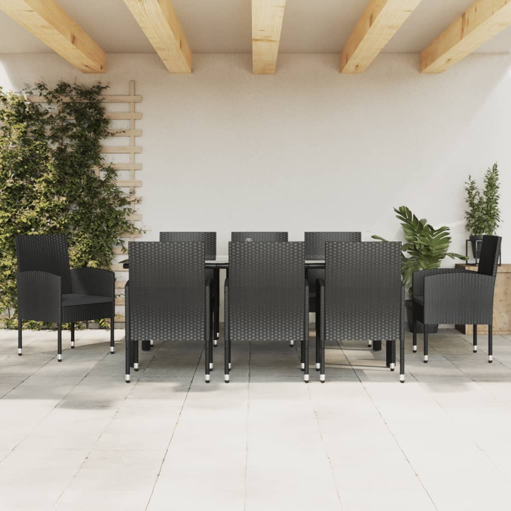 Set Mobilier De Grădină, 3 Piese, Negru, Poliratan Și Oțel