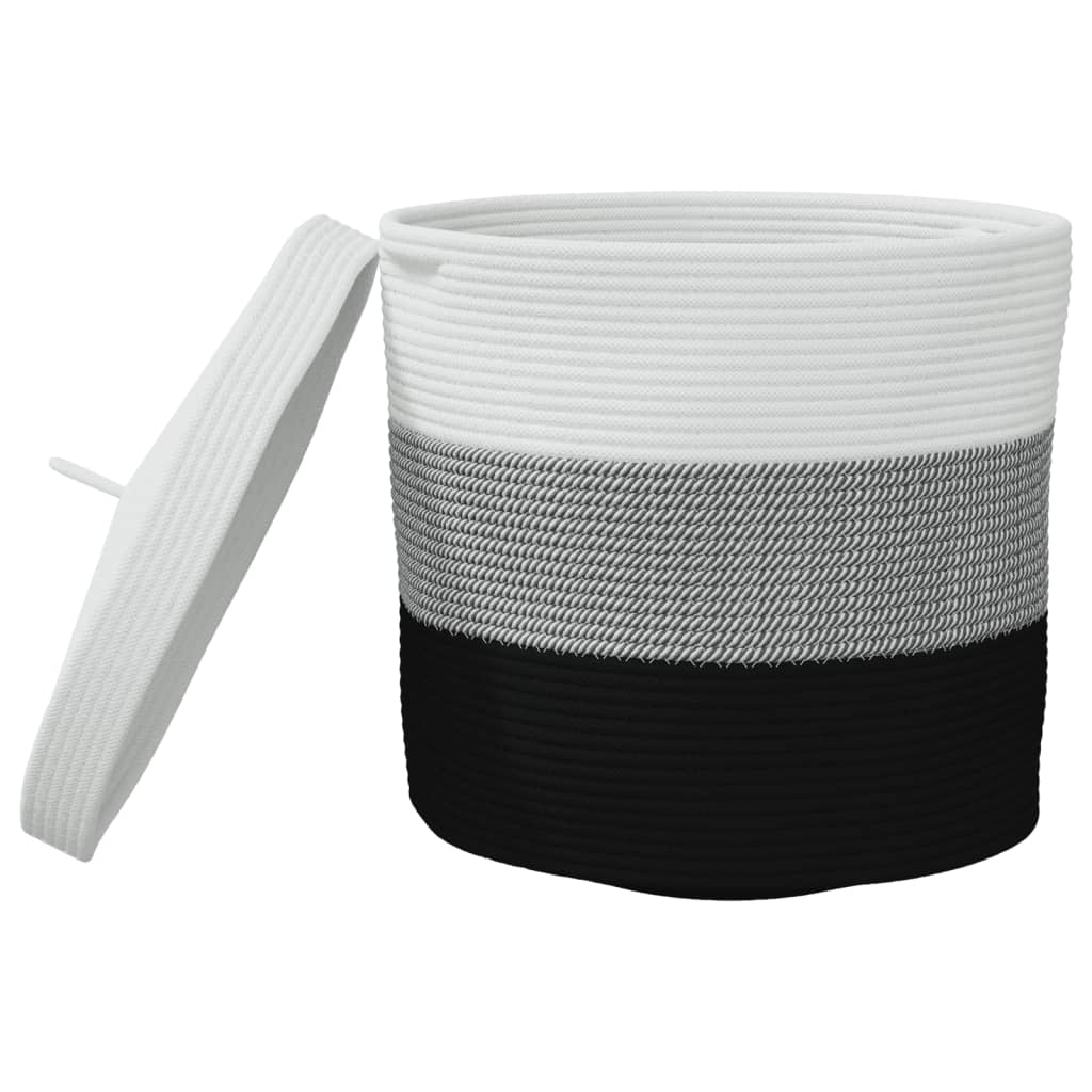 Coș De Depozitare Cu Capac, Alb Și , Ø40X35 Cm Bumbac