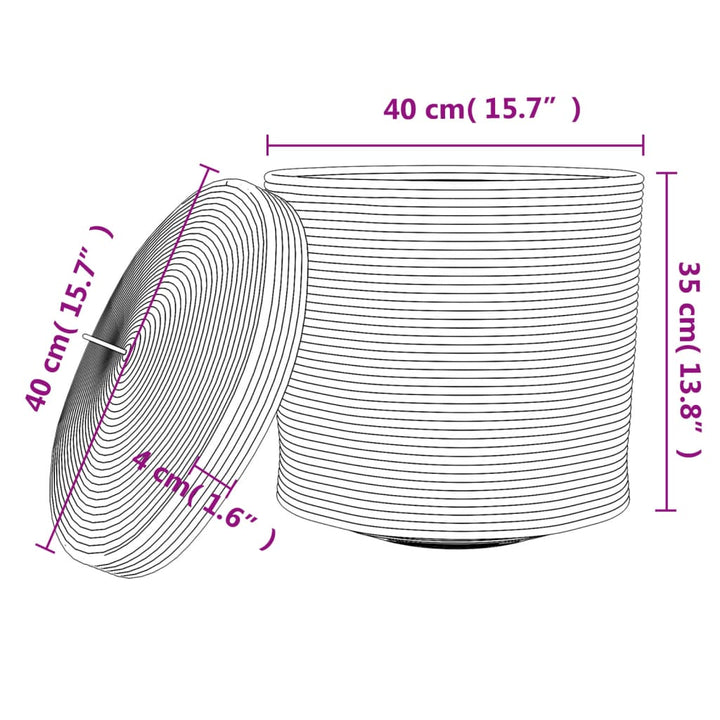 Coș De Depozitare Cu Capac, Alb Și , Ø40X35 Cm Bumbac