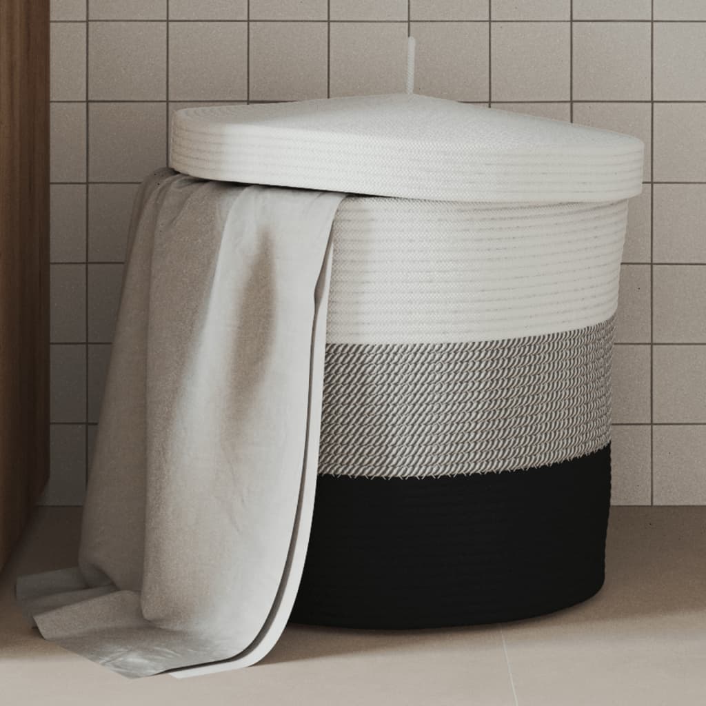 Coș De Depozitare Cu Capac, Alb Și , Ø40X35 Cm Bumbac
