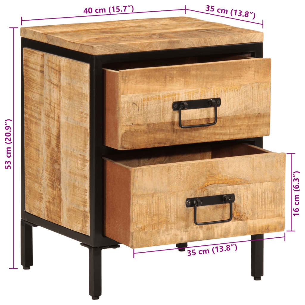 Dulap De Pat Cu 40X35X53 Cm Lemn Masiv De Mango Brut