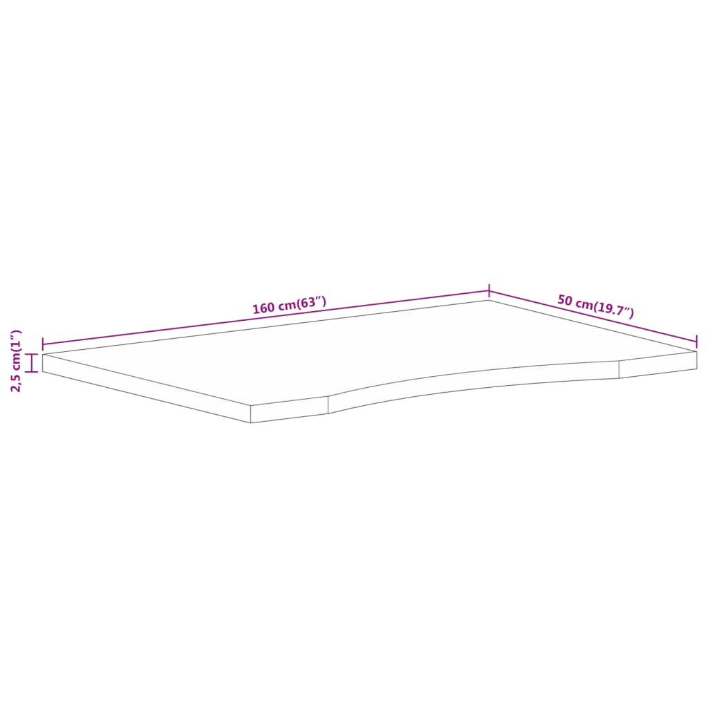 Blat Birou Cu Decupaj Curbat 160X50X2,5Cm Lemn Masiv Mango Brut