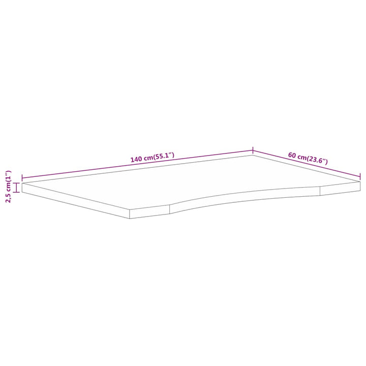 Blat Birou Cu Decupaj Curbat 140X60X2,5Cm Lemn Masiv Mango Brut