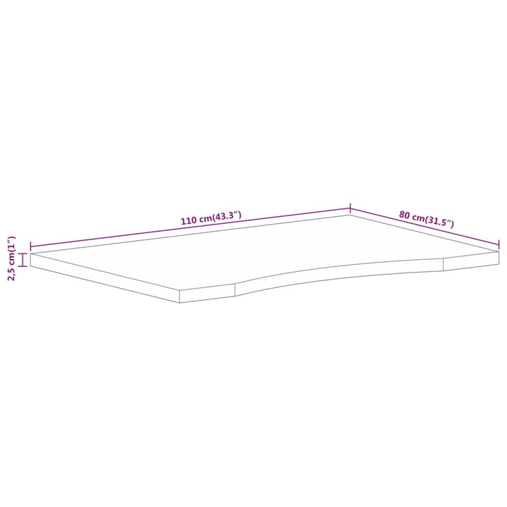 Blat Birou Cu Decupaj Curbat 110X80X2,5Cm Lemn Masiv Mango Brut
