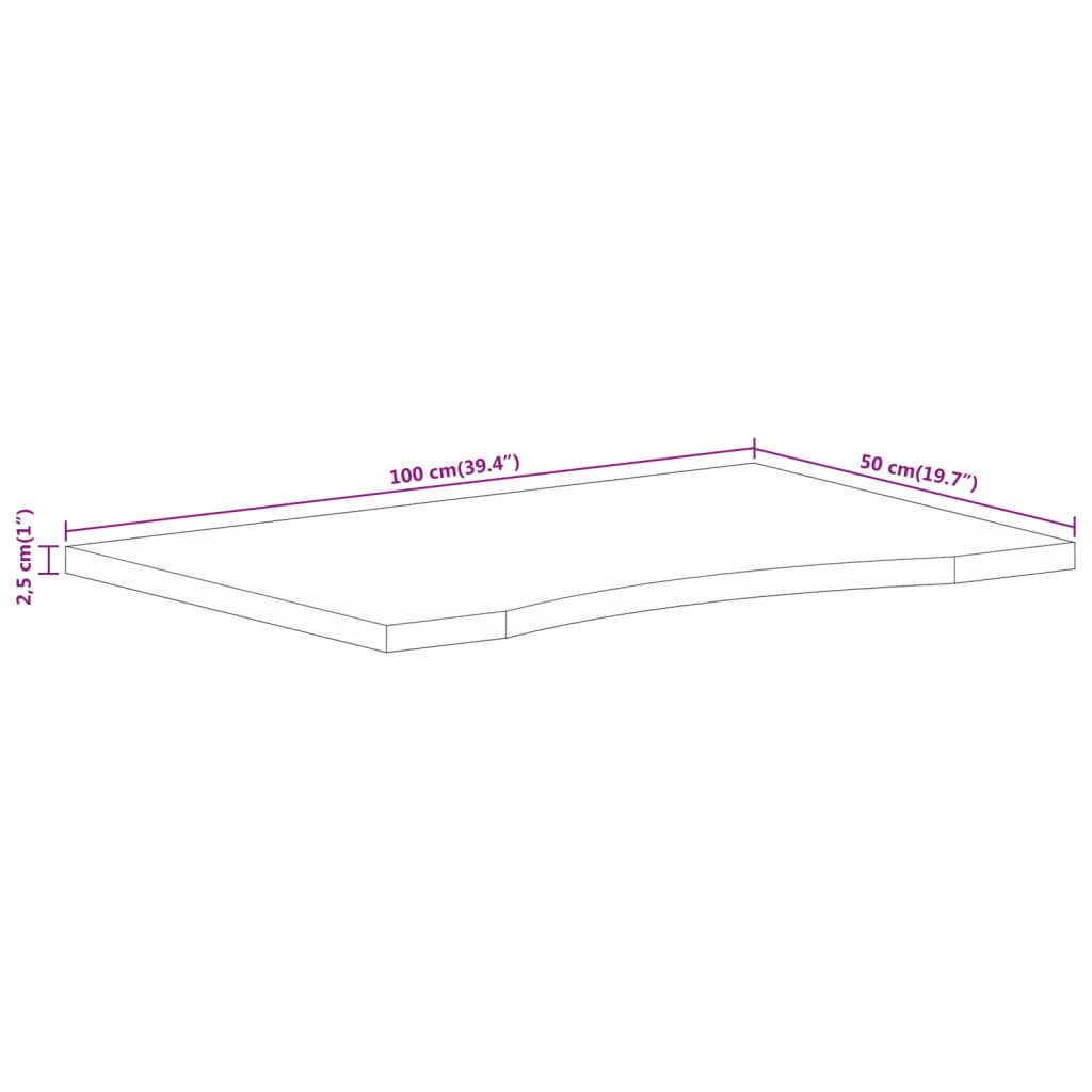 Blat Birou Cu Decupaj Curbat 100X50X2,5Cm Lemn Masiv Mango Brut