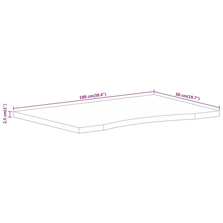 Blat Birou Cu Decupaj Curbat 100X50X2,5Cm Lemn Masiv Mango Brut