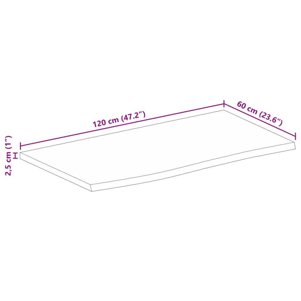 Blat De Masă Margine Naturală, 120X60X2,5 Cm, Lemn Masiv Mango