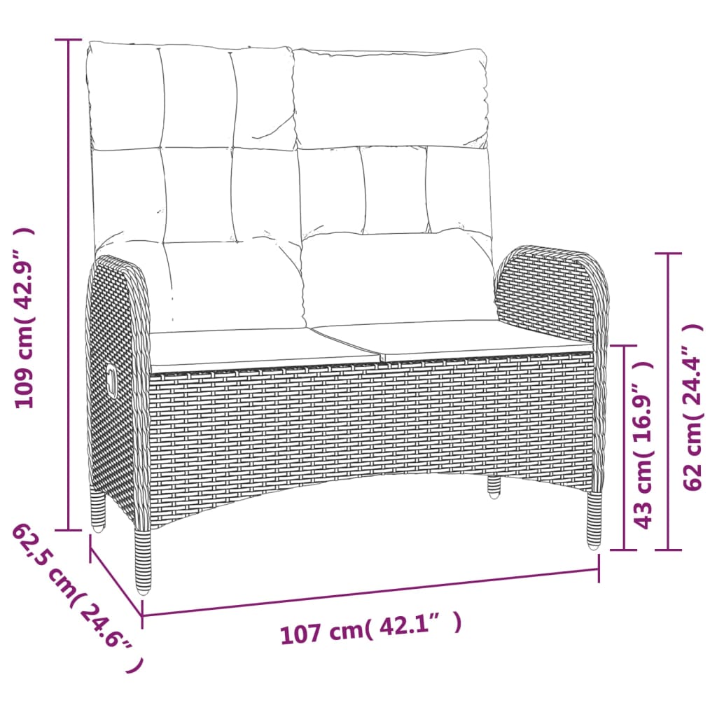 Set Mobilier De Grădină Cu Perne, 2 Piese, Gri, Poliratan