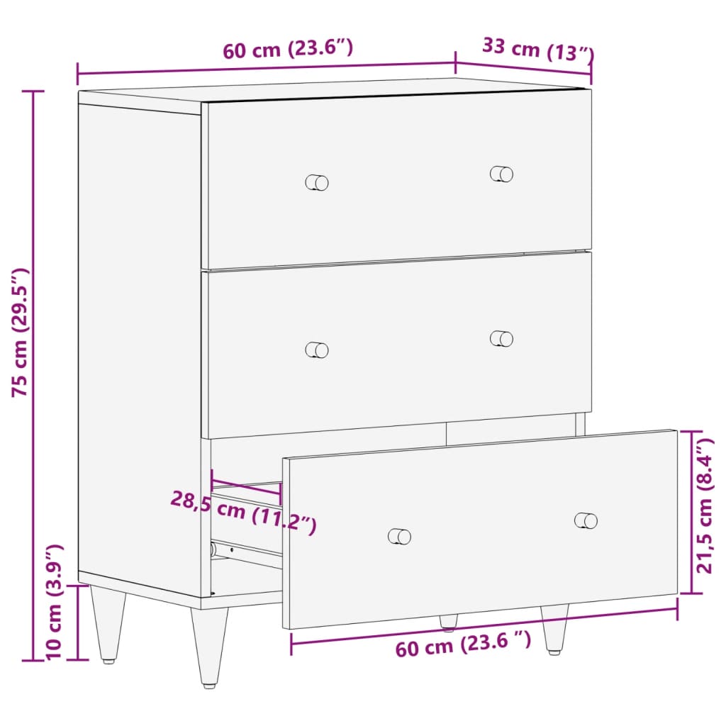 Dulap Lateral, 60X33X75 Cm, Lemn Masiv De Mango