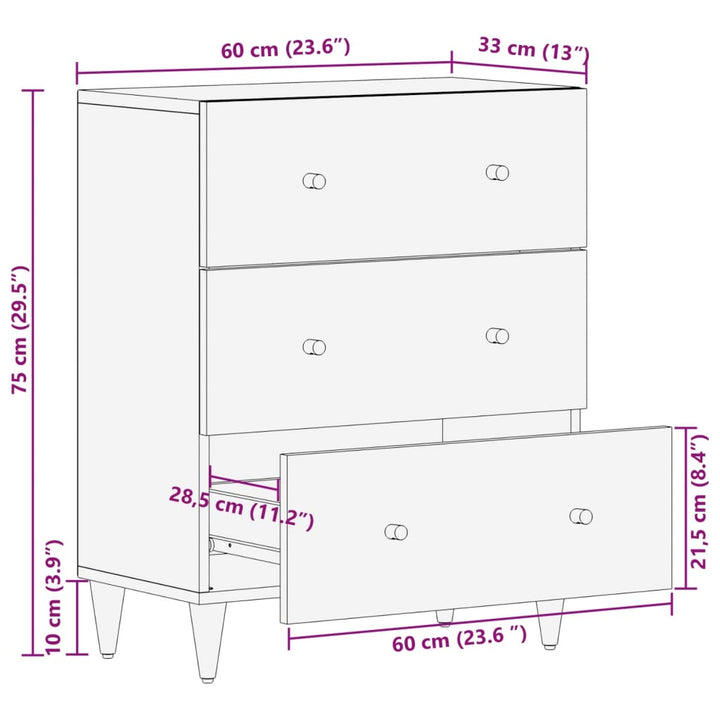 Dulap Lateral, 60X33X75 Cm, Lemn Masiv De Mango