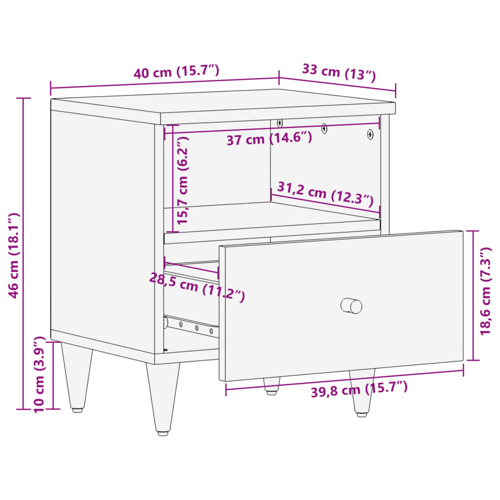 Noptiere, 2 Buc., 40X33X46 Cm, Lemn Masiv De Acacia