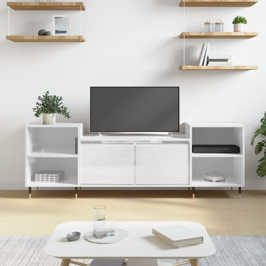 Comodă Tv, Alb Extralucios, 160X35X55 Cm, Lemn Prelucrat