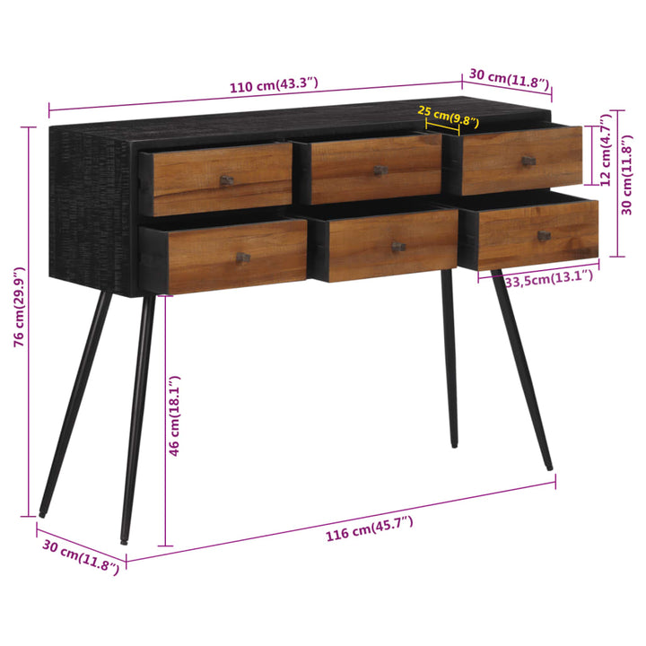 Masă Consolă Cu Sertare, 116X30X76 Cm, Lemn Masiv Tec Reciclat