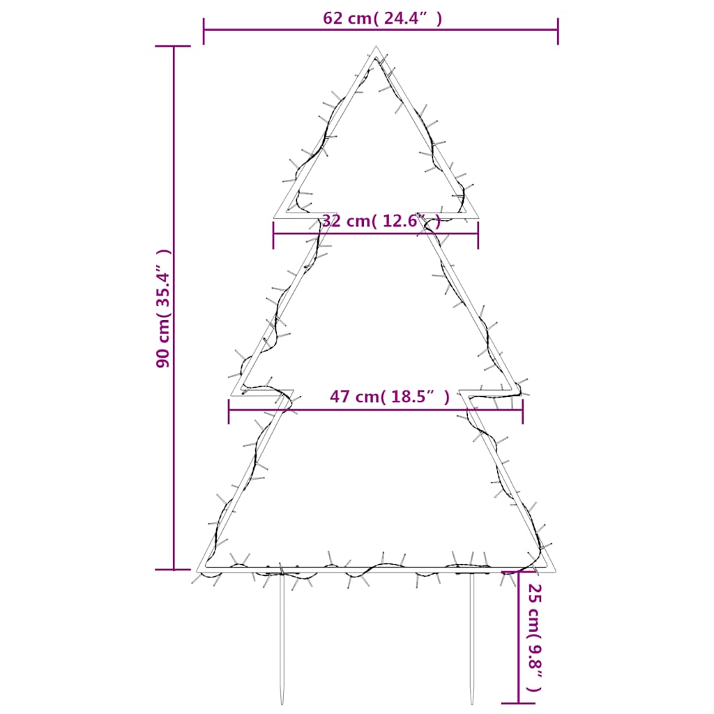Decorațiune Brad Cu Lumini De Crăciun Cu Țăruși, 115 Led, 90 Cm Negru