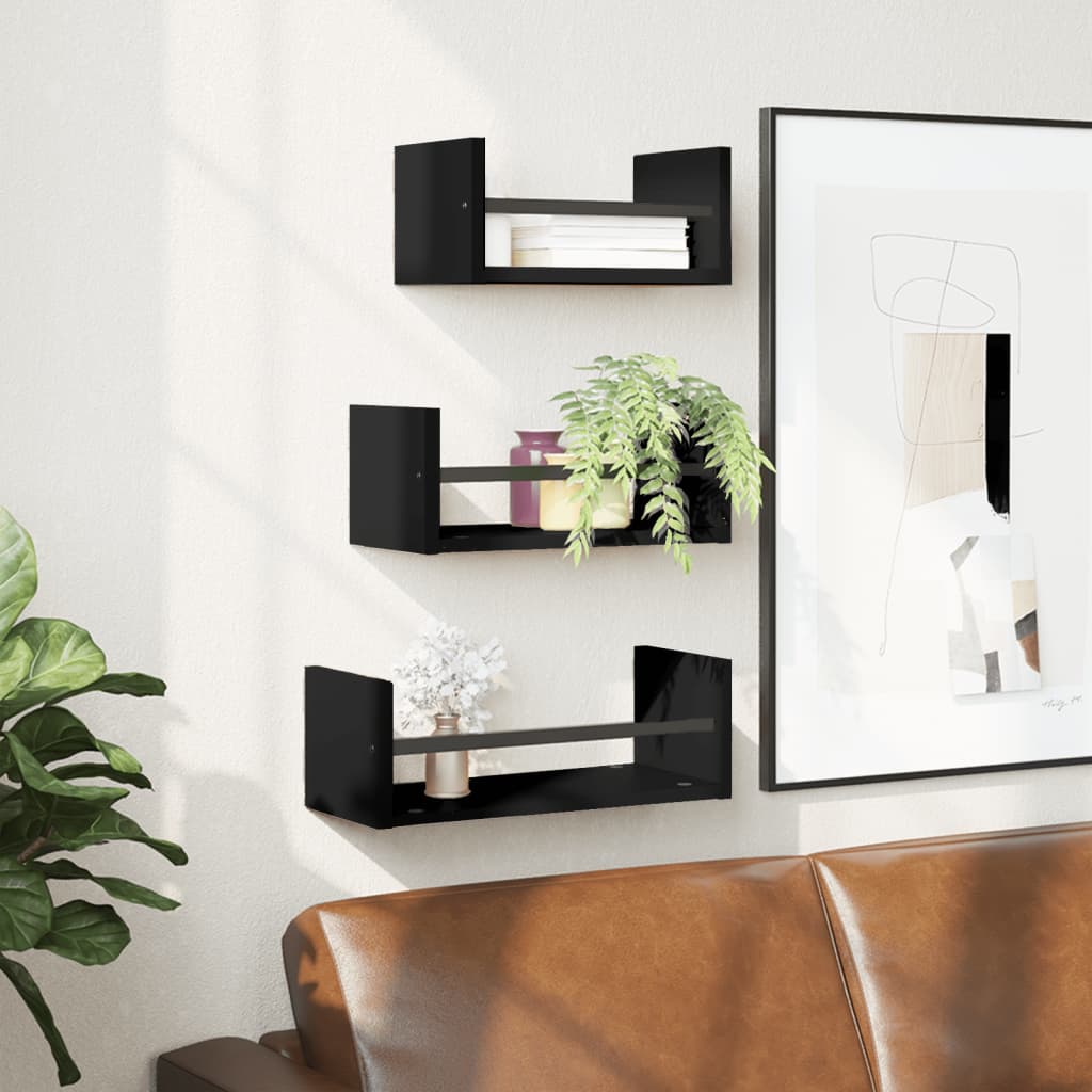 Set Rafturi Perete Cu Bare, 3 Buc, Lemn Prelucrat