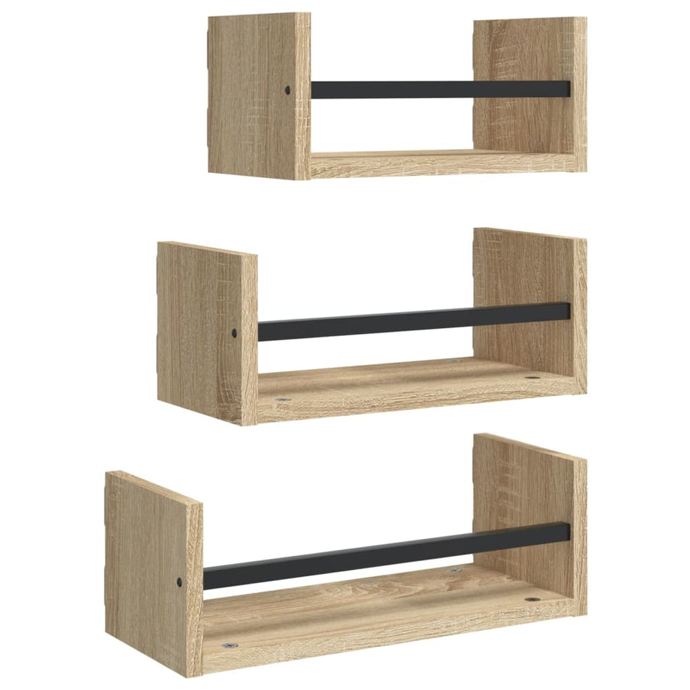 Set Rafturi Perete Cu Bare, 3 Buc, Lemn Prelucrat