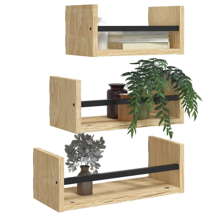 Set Rafturi Perete Cu Bare, 3 Buc, Lemn Prelucrat