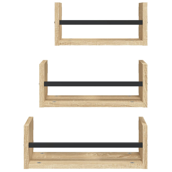 Set Rafturi Perete Cu Bare, 3 Buc, Lemn Prelucrat