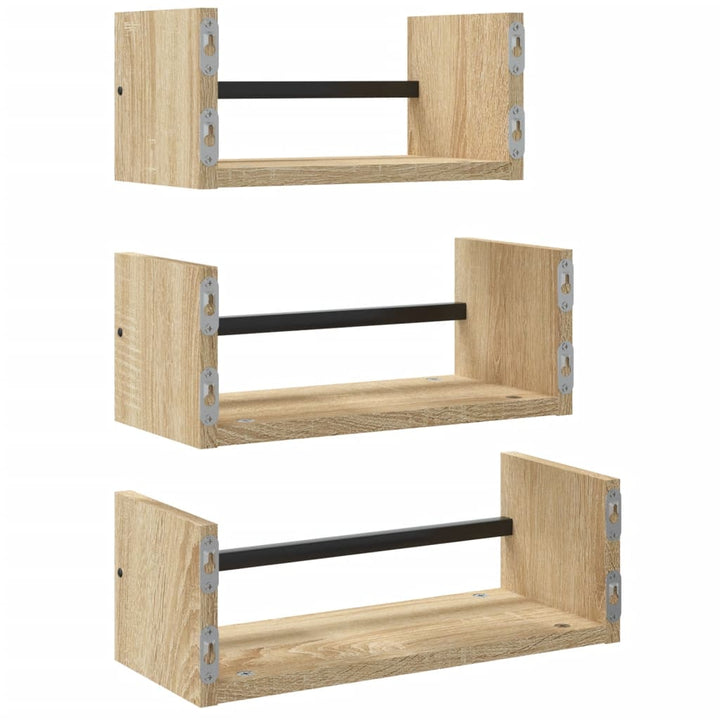 Set Rafturi Perete Cu Bare, 3 Buc, Lemn Prelucrat