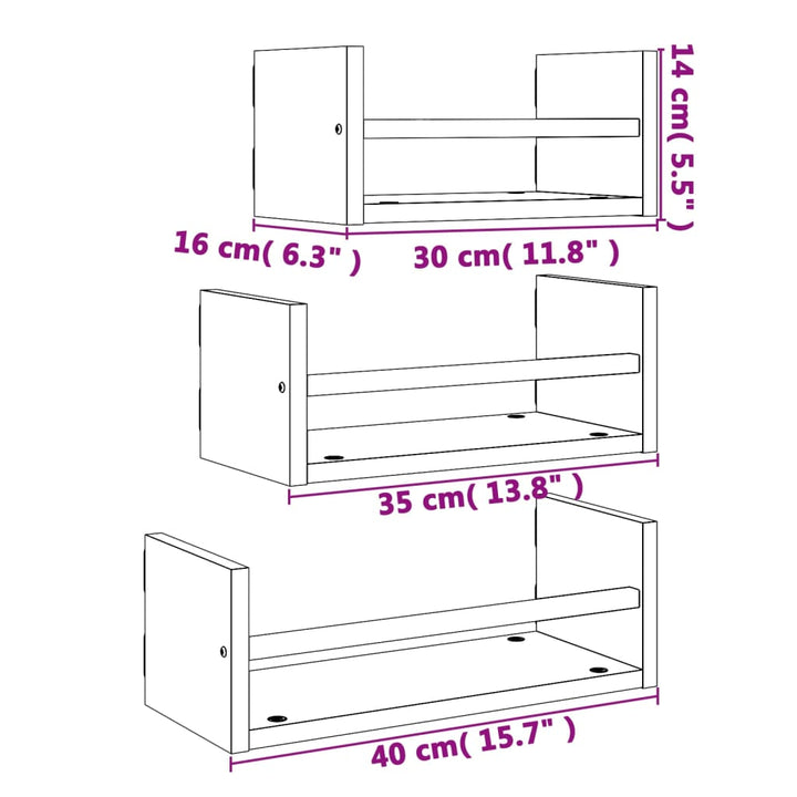 Set Rafturi Perete Cu Bare, 3 Buc, Lemn Prelucrat
