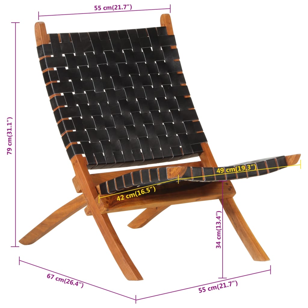 Scaun Relaxant Pliant, , Piele Naturală