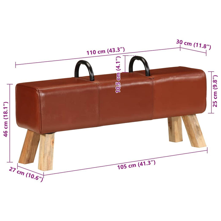 Bancă De Gimnastică, Maro, 110 Cm, Piele Naturală