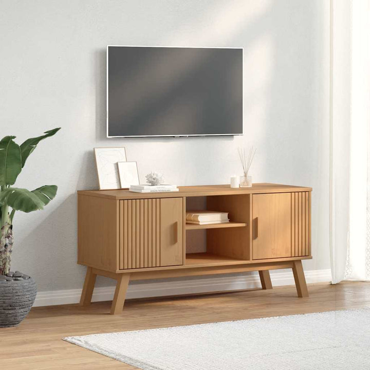 Dulap Tv „Olden”, Alb/Maro, 114X43X57 Cm, Lemn Masiv Pin