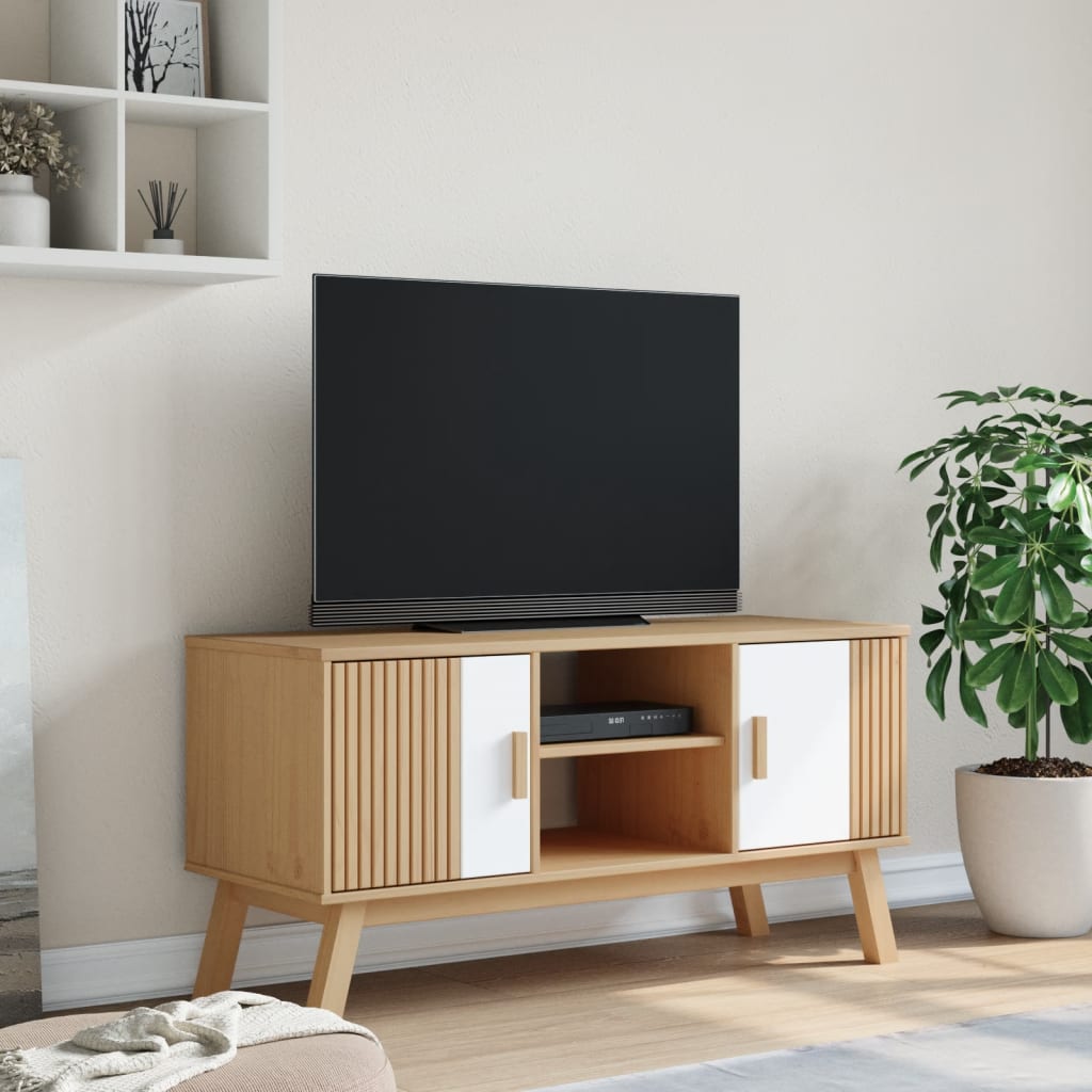 Dulap Tv „Olden”, Alb/Maro, 114X43X57 Cm, Lemn Masiv Pin