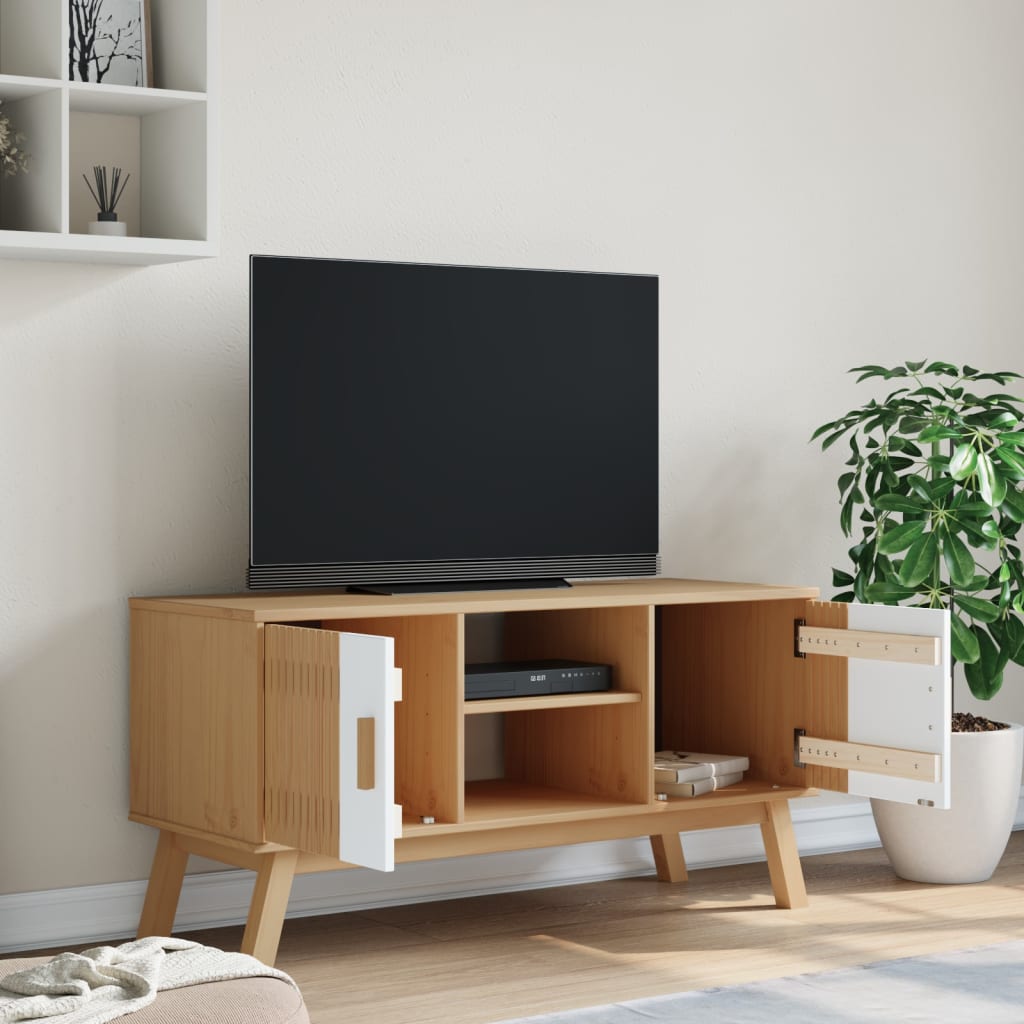 Dulap Tv „Olden”, Alb/Maro, 114X43X57 Cm, Lemn Masiv Pin