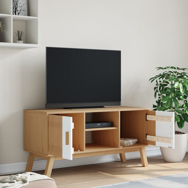 Dulap Tv „Olden”, Alb/Maro, 114X43X57 Cm, Lemn Masiv Pin