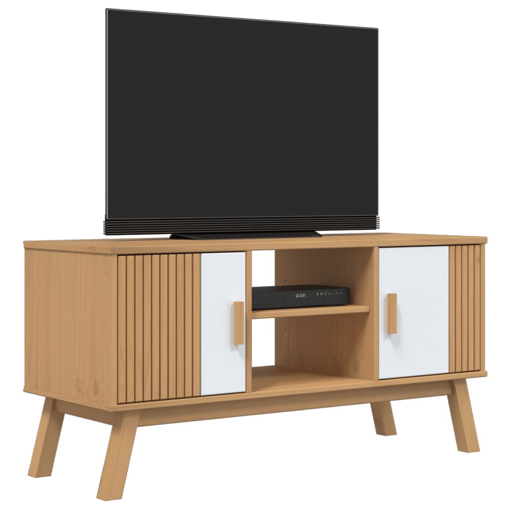 Dulap Tv „Olden”, Alb/Maro, 114X43X57 Cm, Lemn Masiv Pin