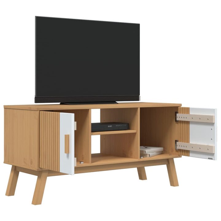 Dulap Tv „Olden”, Alb/Maro, 114X43X57 Cm, Lemn Masiv Pin