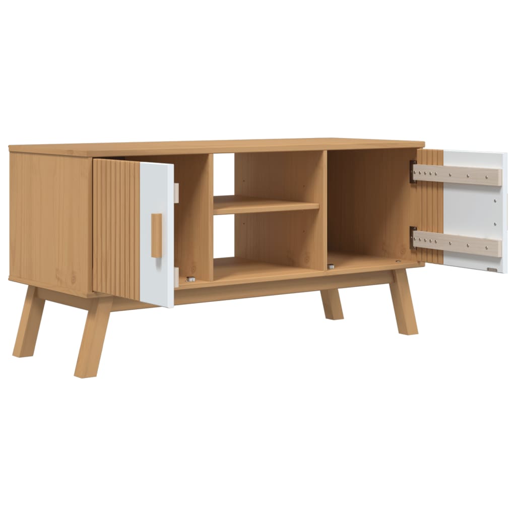 Dulap Tv „Olden”, Alb/Maro, 114X43X57 Cm, Lemn Masiv Pin