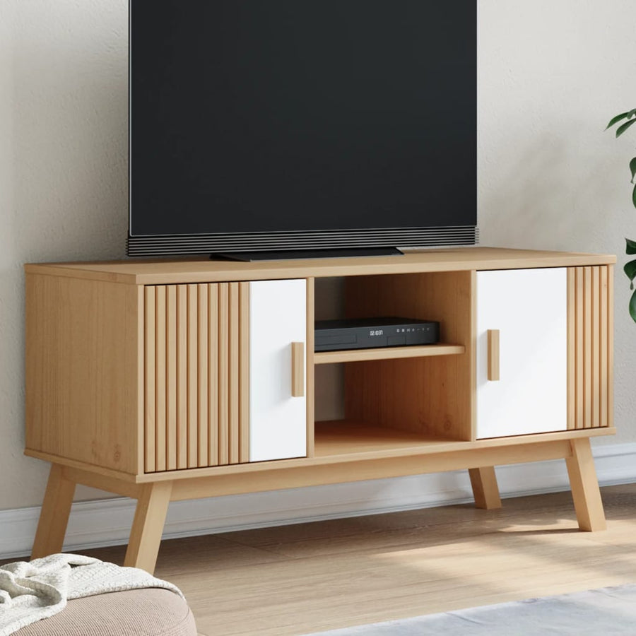 Dulap Tv „Olden”, Alb/Maro, 114X43X57 Cm, Lemn Masiv Pin