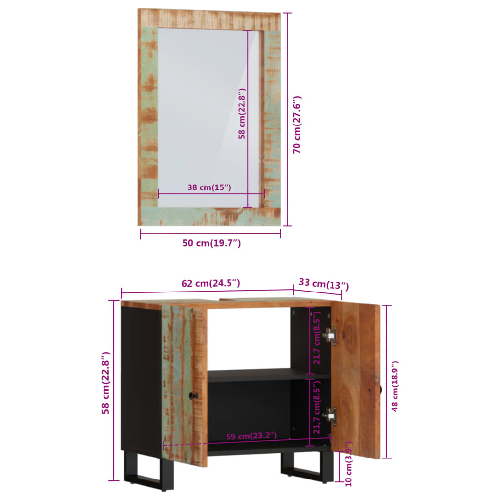Set Mobilier De Baie, 2 Piese, Lemn Masiv Reciclat