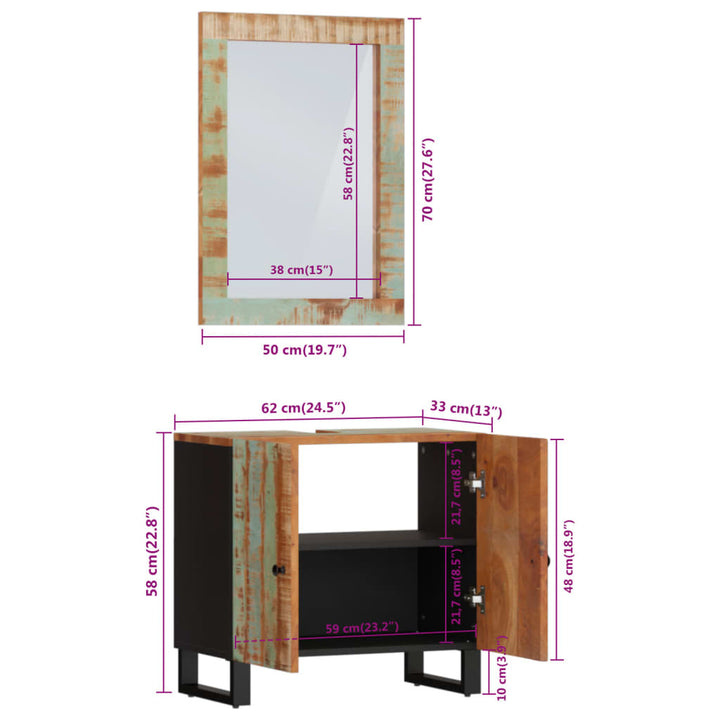 Set Mobilier De Baie, 2 Piese, Lemn Masiv Reciclat