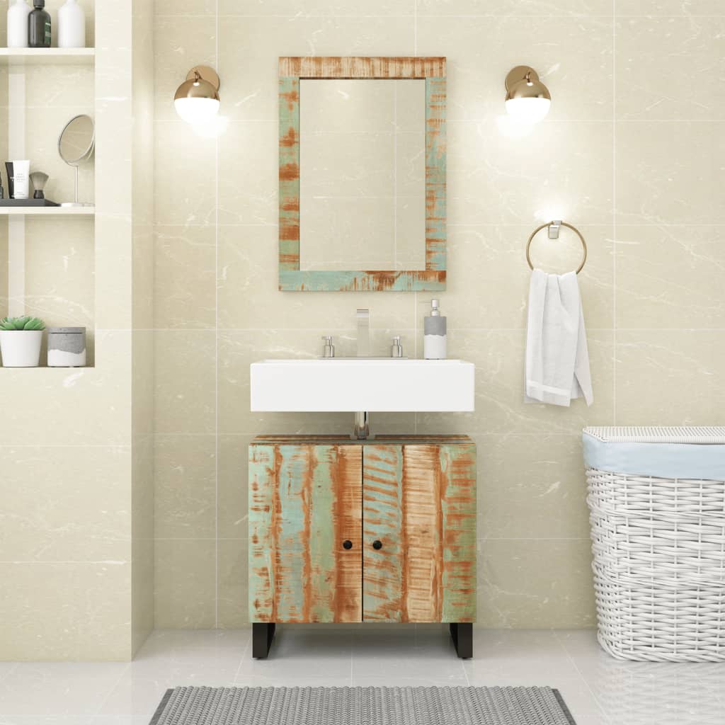 Set Mobilier De Baie, 2 Piese, Lemn Masiv Reciclat