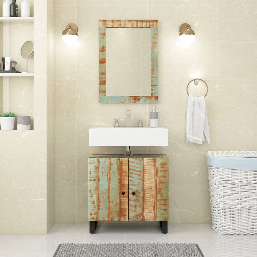 Set Mobilier De Baie, 2 Piese, Lemn Masiv Reciclat