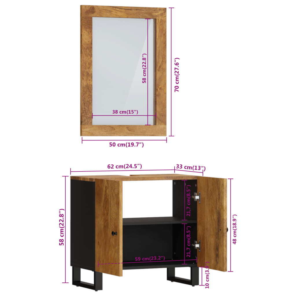 Set Mobilier De Baie, 2 Piese, Lemn Masiv De Mango