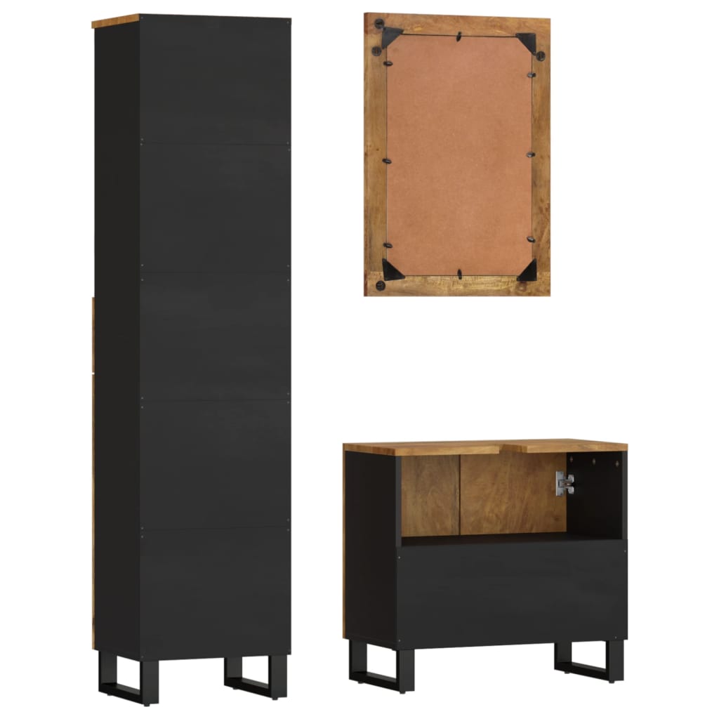 Set Mobilier De Baie, 3 Piese, Lemn Masiv De Mango