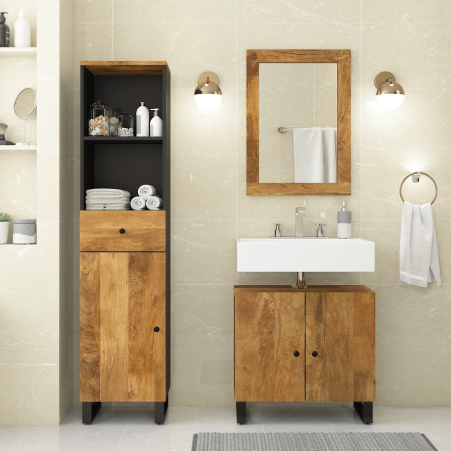 Set Mobilier De Baie, 3 Piese, Lemn Masiv De Mango