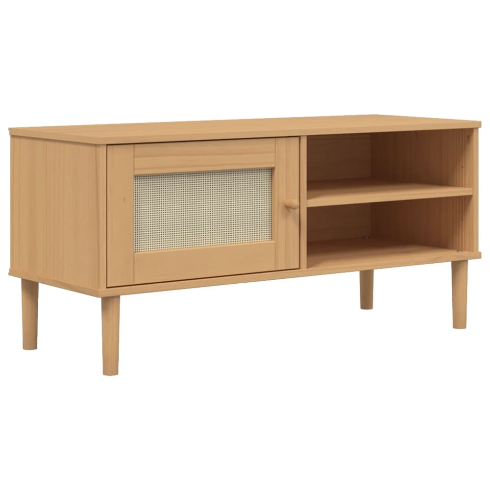 Comodă Tv Senja Aspect Ratan , 106X40X49 Cm, Lemn Masiv Pin