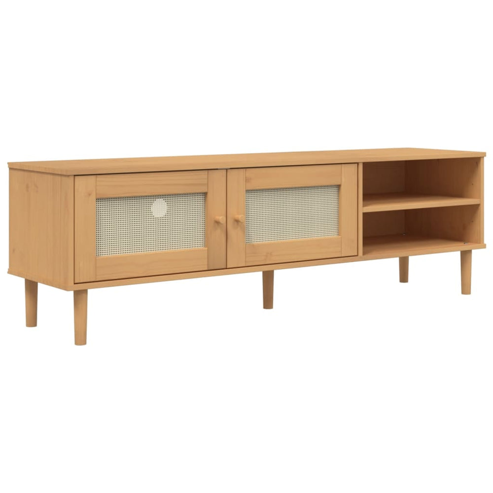 Comodă Tv Senja Aspect Ratan , 158X40X49 Cm, Lemn Masiv Pin